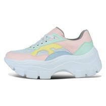 Tênis Casual Feminino Sneaker Collor Blogueira Cadarço Sola Plataforma Confortável