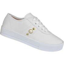 Tênis Casual Feminino Sola Alta Stras Brilho Detalhe Pérola Moda Leila Soares