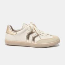 Tênis Casual Feminino Via Marte Bege Dourado Off White