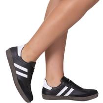 Tênis Casual Flat Feminino Moda Conforto Branco Preto