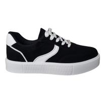 Tenis Casual Flatform Feminino Camurça Vizzano Preto e Branco 1442.202