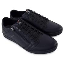 Tênis Casual Freeway Alpha 002 Couro Masculino - Preto