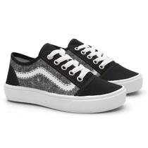 Tênis Casual Infantil Colegial Cano Baixo Escolar Preto