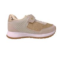 Tênis Casual Infantil Feminino Jet Kids 10144- Bege/ Dourado