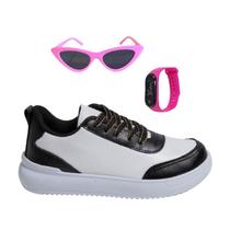 Tênis Casual Infantil Feminino Jogging Meninas Escolar Passeio + Óculos+Relógio