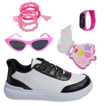 Tênis Casual Infantil Feminino Jogging Meninas Escolar Passeio +Óculos+Relógio+Pulseira+Make