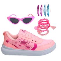 Tênis Casual Infantil Feminino Meninas Leve Escolar Rosa +Óculos+Pulseira+Tictac Tênis Casual Infantil Feminino Meninas Leve Escolar Rosa +Óculos+Pulseira+Tictac