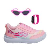 Tênis Casual Infantil Feminino Meninas Leve Escolar Rosa +Relógio+Óculos Tênis Casual Infantil Feminino Meninas Leve Escolar Rosa +Relógio+Óculos