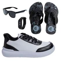 Tênis Casual Infantil Masculino Básico Clássico Escolar Passeio Meninos + Chinelo+Óculos+Relógio Tênis Casual Infantil Masculino Básico Clássico Escolar Passeio Meninos + Chinelo+Óculos+Relógio