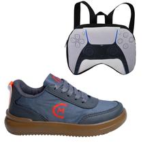 Tênis Casual Infantil Masculino Chumbo/Preto/Fogo +Mochila Manete