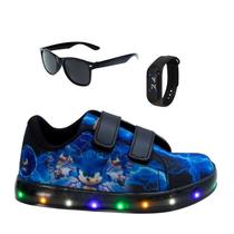 Tênis Casual Infantil Masculino Led Homem Aranha Sonic Luzinha Escolar Passeio +Óculos+Relógio