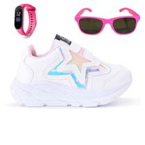 Tenis Casual Infantil Meninas Estrela Glitter Calce Facil + Oculos Relogio Tenis Casual Infantil Meninas Estrela Glitter Calce Facil + Oculos Relogio