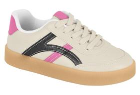 Tenis Casual Infantil Molekinha Com Detalhes Rosa Branco Off