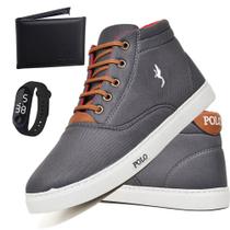 Tênis Casual Masculino Cano Alto + Carteira + Relógio Leve