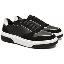 Tênis Casual Masculino Couro Nobre Detalhe em Camurça Sola Baixa Confortável para Dia a Dia Berganno