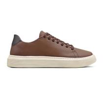 Tênis Casual Masculino em Couro Premium Cadarço Elástico Fortis Coffee