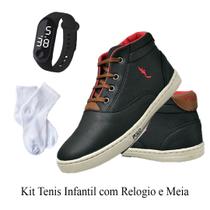 Tênis Casual Masculino Infantil Juvenil Menino na Cor Preto com Meia e Relógio Digital do 27 ao 36 Tênis Casual Masculino Infantil Juvenil Menino na Cor Preto com Meia e Relógio Digital do 27 ao 36