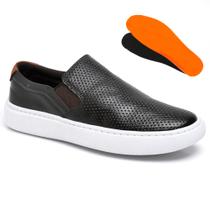 Tênis Casual Masculino Slip On Em Couro Cano Baixo