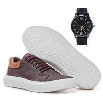Tenis Casual Masculino Sola Alta Oversize Plataforma Ajuste Em Cadarço e Relógio