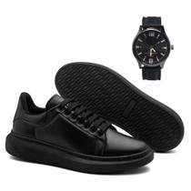 Tenis Casual Masculino Sola Alta Oversize Plataforma Ajuste Em Cadarço e Relógio