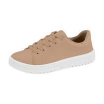 Tênis Casual Moleca Feminino Couro Básico Conforto Bege