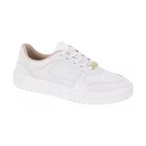 Tênis Casual Moleca Feminino Couro Costura Conforto Branco