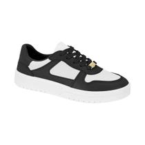 Tênis Casual Moleca Feminino Couro Costura Conforto Preto e Branco