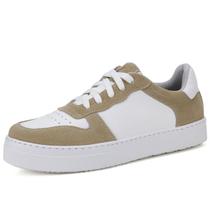 Tênis Casual Mr. Gutt Couro Branco e Bege