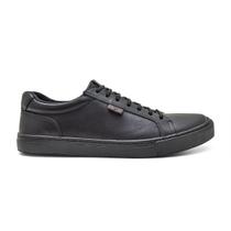 Tenis Casual Sapatenis Couro All Black Masculino Preto Mogno Calce Facil Elastico Solado Costurado