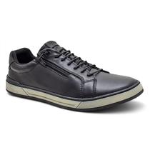 Tenis Casual Sapatenis Couro Bentivi Masculino Preto Calce Facil Elastico Ziper Solado Costurado - Fork