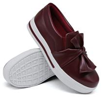 Tenis Casual Slip On Amanda Block com Detalhe Laço e Sola Alta Reta