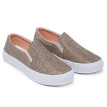 Tênis Casual Slip On Iate com Glitter Macio e Confortável Combina com tudo