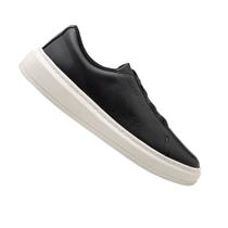 Tenis Casual Sneaker Couro Collins Masculino Preto Calce Facil Elastico Solado Costurado