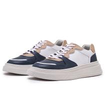 Tênis Casual Tate Avalon em Couro Marinho Bege Branco