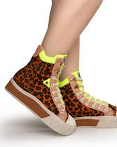 Tênis Casual Urban Boot Animal Print E Verde Neon Feminino - Legut