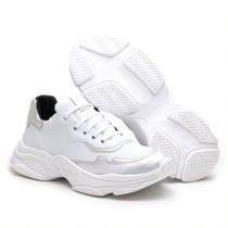 Tênis Chunky Blogueira Holográfico Lançamento - Branco/Prata