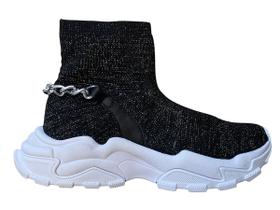 Tênis Chunky Feminino Preto Lurex Corrente Traseira S6250 Tênis Chunky Feminino Preto Lurex Corrente Traseira S6250