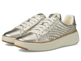 Tênis Cole Haan Grandpro Topspin feminino de couro dourado macio