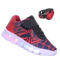 Tenis Com Luz de Led Infantil Personagem de Criança Aranha mais Pulseira Tenis Com Luz de Led Infantil Personagem de Criança Aranha mais Pulseira