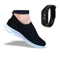 Tênis Comfort Meia Casual Feminino Masculino Macio Leve Calce Fácil Ortopédico Novo + Relógio Digital