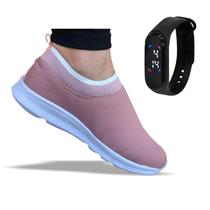 Tênis Comfort Meia Casual Feminino Masculino Macio Leve Calce Fácil Ortopédico Novo + Relógio Digital