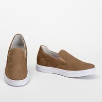 Tênis Couro Masculino Slip on Calce Fácil Conforto