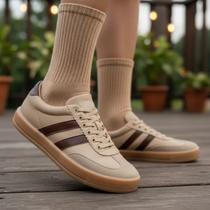 Tênis Creme Casual Byara Com Base Confortável De Amarrar Blogueira Dia a Dia