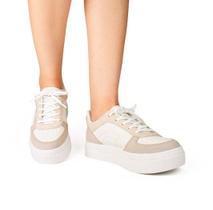 Tênis Dakota Casual Branco e Bege com Sola Flatform de 4,20 cm