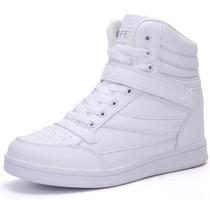 Tênis de bota de tornozelo UBFEN High Top Wedge Heel brancos para mulheres