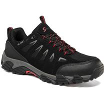 Tênis de caminhada masculinos impermeáveis SHULOOK, leves, antiderrapantes, para uso externo, sapato respirável para caminhadas e trilhas, preto/vermelho 11,5