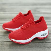 Tênis de caminhada respirável e confortável feminino-vermelho 35