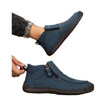 Tênis De Couro Feitos À Mão Para Homens Com Zíper, Botas Casuais Planas Para Trabalho, Calçados Para