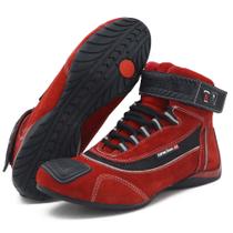 Tenis de couro para motociclista com refletivo 310 vermelho