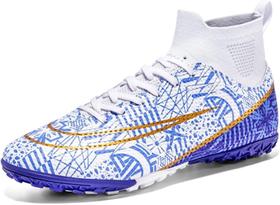 Tênis de futebol masculinos de futebol com pontas longas, couro e borracha